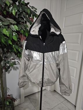 Ashley By 26 International Black and Silver Hooded Puffer Jacket
